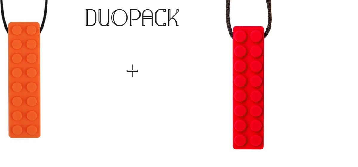 Bijtketting - Kauwketting | Lego bouwblokjes patroon DUOPACK Oranje - Rood